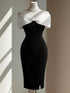 SHEIN Endroma Women's Elegant Contrast Color Bow Off-Shoulder Dress Black Dress Classy Elegant Black White Dress Bustier