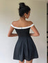 SHEIN Essnce Women's Spring/Summer Off-Shoulder Black & White Color Block Mini A-Line Dress000