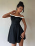 SHEIN Essnce Women's Spring/Summer Off-Shoulder Black & White Color Block Mini A-Line Dress00