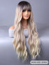 SHEIN European And American Fashion Long Brown Wavy Wig With Bangs 28 "Full Head Wig0