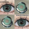 Collage of green contact lenses with close-ups on an eye and lens, featuring 'EYESHARE' branding.