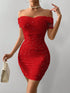SHEIN Firerie Women Open Shoulder Short Sleeve Beaded Bodycon Sexy Mini Dress0