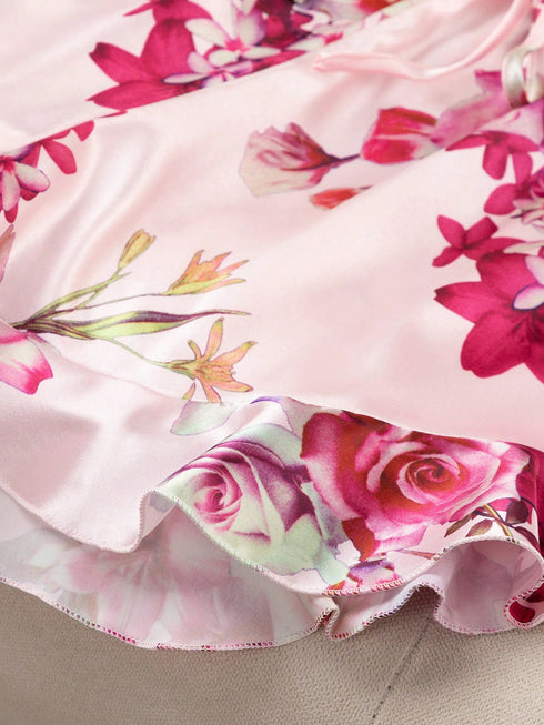 SHEIN Floral Print Satin Cami Top & Shorts PJ Set / Pajama Set0