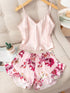 SHEIN Floral Print Satin Cami Top & Shorts PJ Set / Pajama Set