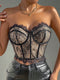 SHEIN Glamine Eyelash Lace Panel Bustier Crop Tube Top