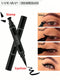 Handaiyan Seal Eyeliner Pen shown with two black applicator pens crossed on a white background, plus four inset panels demonstrating eyeliner application steps and a black ink swatch. Text labels include 'Stamp', 'Eyeliner', and 'Handaiyan Seal Eyeliner Pen'.