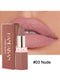 Nude lipstick with packaging and close-up of lips wearing the shade