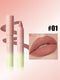 Hanaianas matte lipstick and lip crayon set in shade #01, featuring a dual-ended tube, a lip crayon, a lipstick smear, and a close-up of lips showing the matte dusty rose-pink finish.
