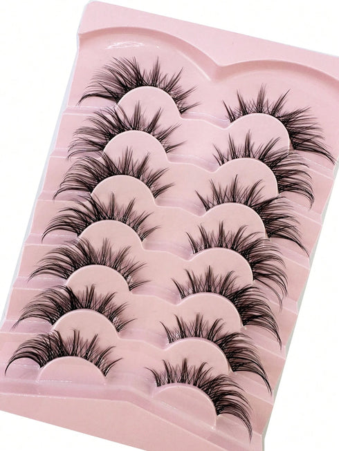 SHEIN HBZGTLAD 7pairs Pink Fluffy Cat Eye Style Faux Mink Eyelashes Natural Long Full Stripe False Eyelash Wing Tip Extension Soft Lashes01