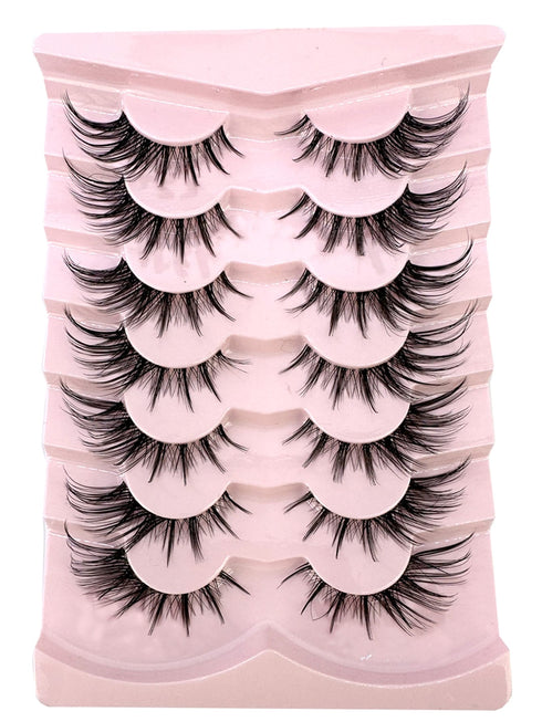 SHEIN HBZGTLAD 7pairs Pink Fluffy Cat Eye Style Faux Mink Eyelashes Natural Long Full Stripe False Eyelash Wing Tip Extension Soft Lashes