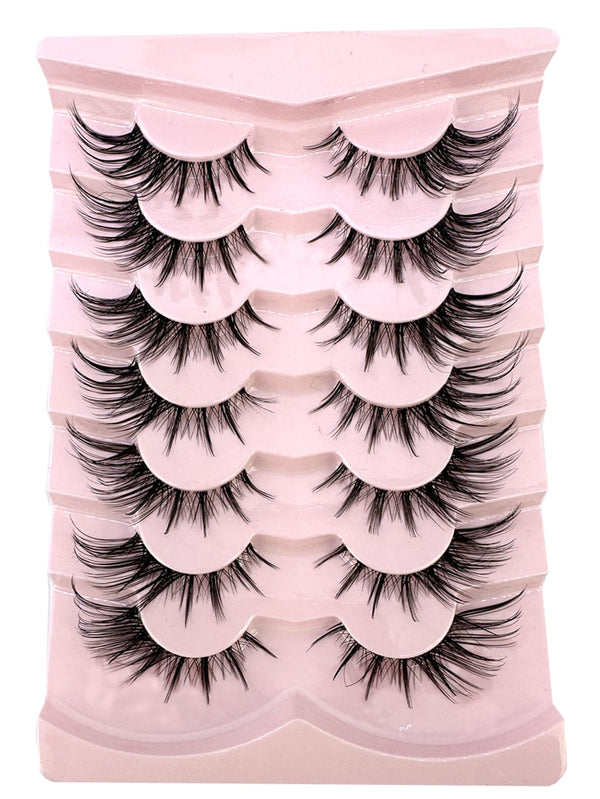 SHEIN HBZGTLAD 7pairs Pink Fluffy Cat Eye Style Faux Mink Eyelashes Natural Long Full Stripe False Eyelash Wing Tip Extension Soft Lashes