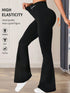 SHEIN High Waist Slim Fit Flare Yoga Pants, Solid Color Compression Leggings, Women's Tights Black Spring0