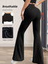 SHEIN High Waist Slim Fit Flare Yoga Pants, Solid Color Compression Leggings, Women's Tights Black Spring1