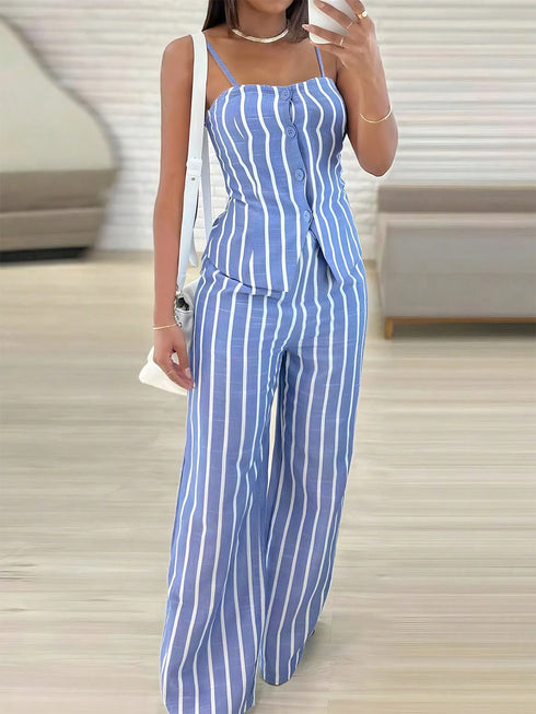 SHEIN INAWLY 2pcs Set Casual Elegant Commuter Sleeveless Button Down Vest And Straight Leg Pants000