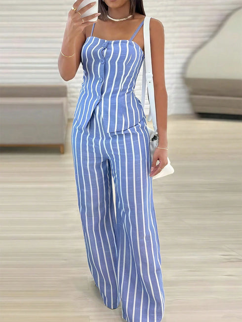 SHEIN INAWLY 2pcs Set Casual Elegant Commuter Sleeveless Button Down Vest And Straight Leg Pants00
