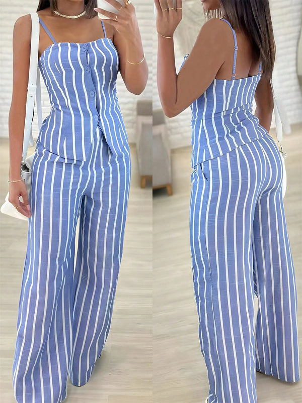 SHEIN INAWLY 2pcs Set Casual Elegant Commuter Sleeveless Button Down Vest And Straight Leg Pants
