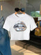 White t-shirt with a graphic of reflective lips on a hanger.