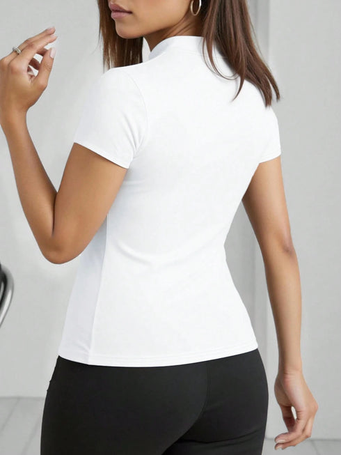 SHEIN INAWLY Solva Women's Casual Solid Color Stand Collar T-Shirt, Summer00