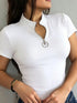 SHEIN INAWLY Solva Women's Casual Solid Color Stand Collar T-Shirt, Summer