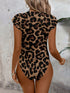 SHEIN LUNE Women's Casual Minimalist Leopard Print Bodysuit, Suitable For Spring & Summer Beach Wear1