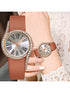 SHEIN Ladies' Elegant And Fashionable Roman Numerals With Inlaid Rhinestones Watch Case And Leather Strap Quartz