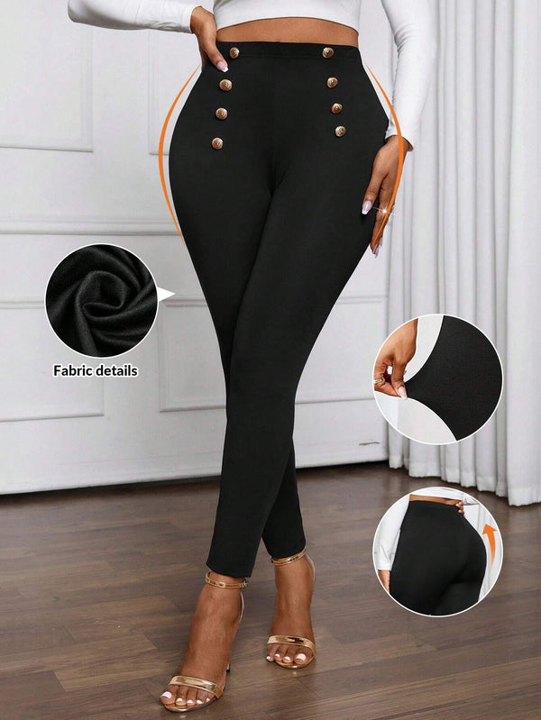 SHEIN Lady Autumn And WinterCasualElegantWorkButton FrontWomen Leggings
