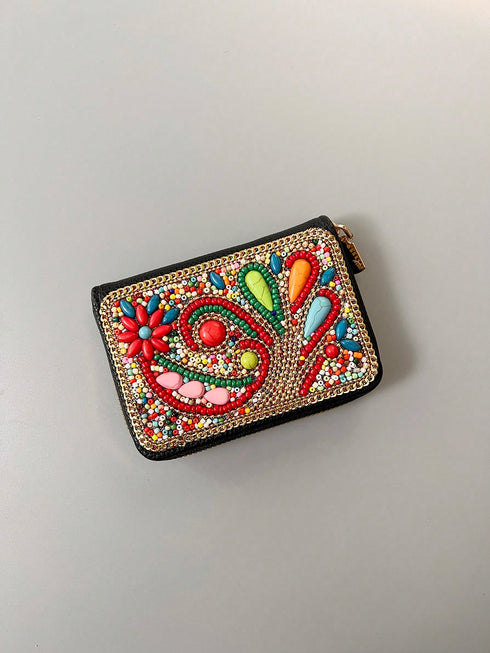 SHEIN Large Capacity Multifunction Card Holder Wallet Bohemian Style Designs Include Money Tree Eye Peacock Leaves0