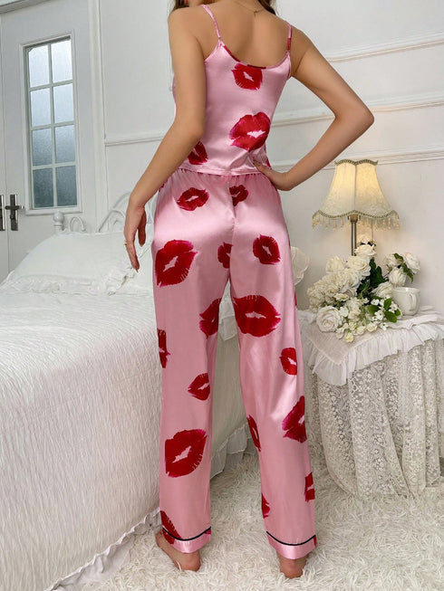 SHEIN Lip Print Satin PJ Set / Pajama Set01