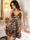 SHEIN LuxeNights Women's Fashionable Faux Silk Leopard Print V Camisole Nightgown Babydoll Luxe Loungewear0