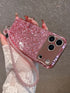 SHEIN Luxury Glitter Rose Gold Phone Case + Wrist Strap With Rhinestone Decor, Compatible0