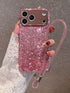 SHEIN Luxury Glitter Rose Gold Phone Case + Wrist Strap With Rhinestone Decor, Compatible1