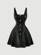 SHEIN MOD Black PU Front Metal Buckle Women Slip Dress