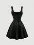 SHEIN MOD Black PU Front Metal Buckle Women Slip Dress