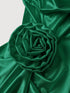 SHEIN MOD Emerald Green Summer Elegant Day Party Dreamy 3D Floral High-Slit Satin Dress,Draped Neckline Ruffle Details, Vintage Court Style For Women