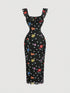 SHEIN MOD Floral & Polka Dot Pattern Midi Dress For Women, Polka Dot Dress, , Spring/Summer, Romantic0