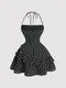SHEIN MOD Neck Halter Gather Waist Ruffled Hem Polka Dot Dress,Streetwear ,Rave,Romantic ,Summer