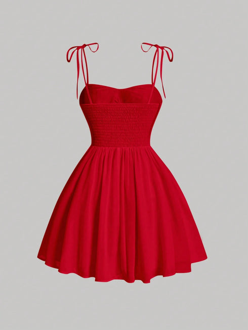 SHEIN MOD Red Summer Mama Mia Birthday Party Dress,Ruched Bust Cami Sun Dress For Women,Vintage Elegant Organza Wedding Guest Prom Date Night Valentine Outfits