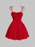 SHEIN MOD Red Summer Mama Mia Birthday Party Dress,Ruched Bust Cami Sun Dress For Women,Vintage Elegant Organza Wedding Guest Prom Date Night Valentine Outfits