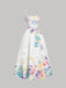 SHEIN MOD White Floral Summer Vintage Tea Party Women's Dress With Bowknot,Boho Wedding Guest Dress,Elegant Multi-Tiered Vacation Outfit,Birthday Concert Attire