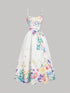 SHEIN MOD White Floral Summer Vintage Tea Party Women's Dress With Bowknot,Boho Wedding Guest Dress,Elegant Multi-Tiered Vacation Outfit,Birthday Concert Attire