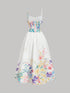 SHEIN MOD White Floral Summer Vintage Tea Party Women's Dress With Bowknot,Boho Wedding Guest Dress,Elegant Multi-Tiered Vacation Outfit,Birthday Concert Attire