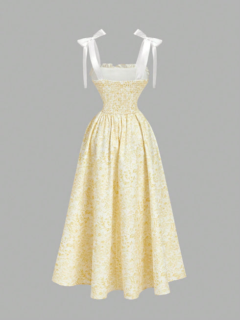 SHEIN MOD Women Bowknot Strap Floral Print Long Dress For Spring,Graduation Dress,Modest Dresses For Women,Spring Break Dresses ,Summer Dress