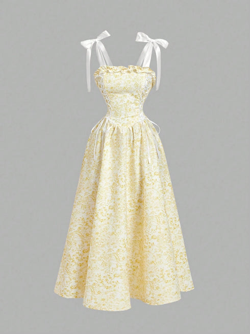 SHEIN MOD Women Bowknot Strap Floral Print Long Dress For Spring,Graduation Dress,Modest Dresses For Women,Spring Break Dresses ,Summer Dress