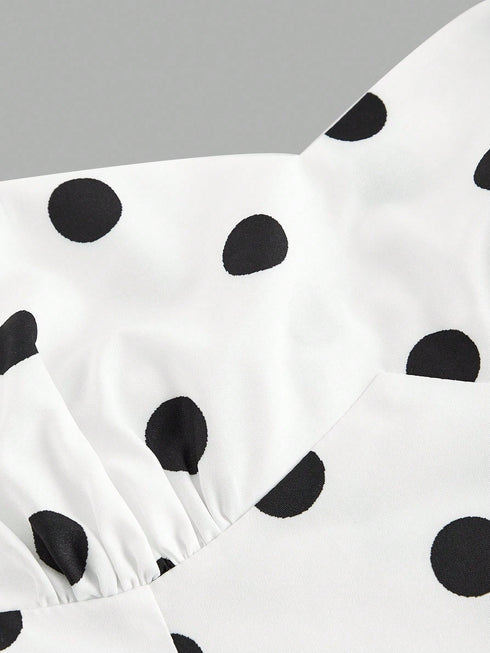 SHEIN MOD Women's Black & White Polka Dot Bandeau Long Dress, Minimalist & Fashionable,0