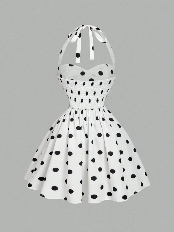 SHEIN MOD Women's Black & White Polka Dot Bandeau Long Dress, Minimalist & Fashionable,