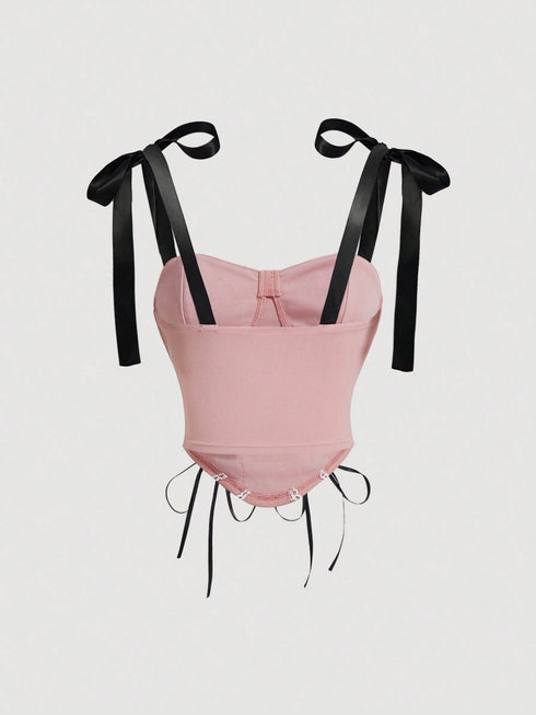 SHEIN MOD Women's Color Block Bandeau Strapless Camisole For Summer Top With Tie0