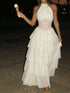 SHEIN MOD Women's Elegant Ivory Halter Corset Tiered Skirt For Women,Summer Dress,Spring000