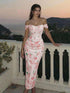 SHEIN MOD Women's Pink Floral Print Off-Shoulder Bodycon Dress,Corset Dresses,Floral Formal0