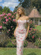 SHEIN MOD Women's Pink Floral Print Off-Shoulder Bodycon Dress,Corset Dresses,Floral Formal