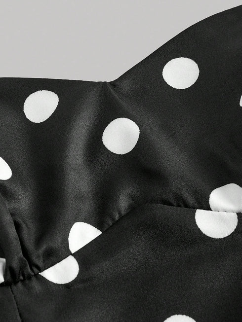 SHEIN MOD Women's Polka Dot Bandeau Long Dress, Minimalist & Fashionable,Polka Dot Dress1